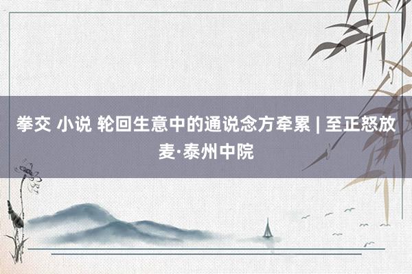 拳交 小说 轮回生意中的通说念方牵累 | 至正怒放麦·泰州中院