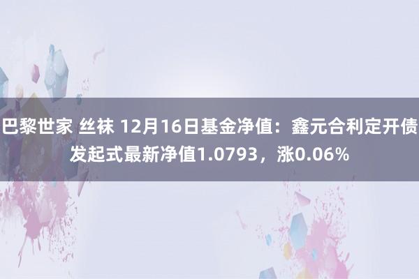 巴黎世家 丝袜 12月16日基金净值：鑫元合利定开债发起式最新净值1.0793，涨0.06%