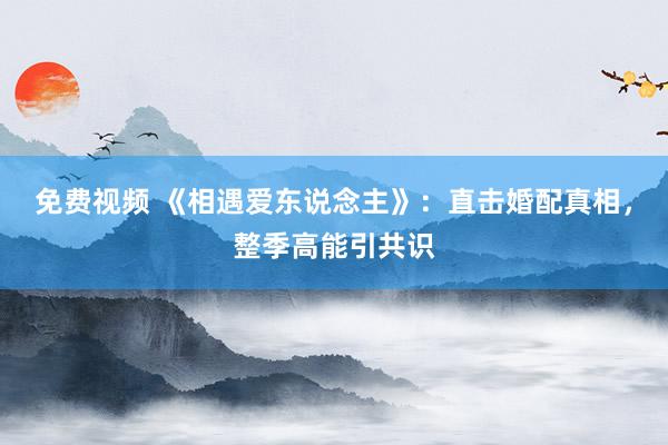 免费视频 《相遇爱东说念主》：直击婚配真相，整季高能引共识