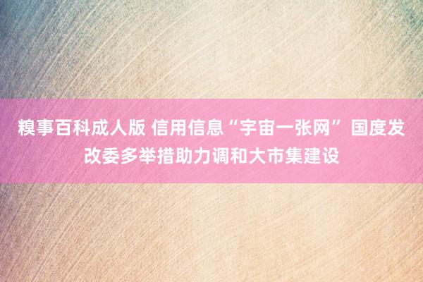 糗事百科成人版 信用信息“宇宙一张网” 国度发改委多举措助力调和大市集建设
