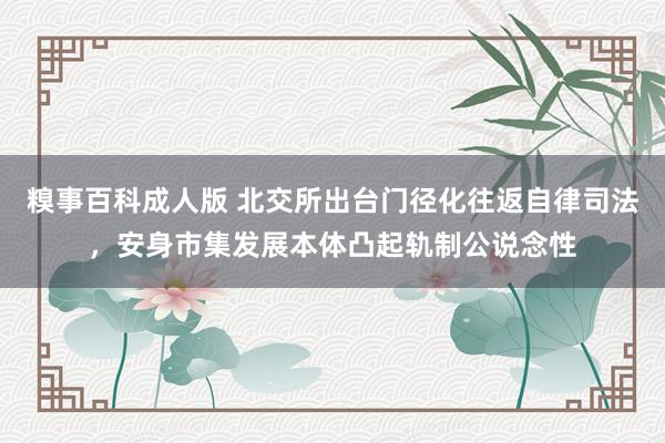 糗事百科成人版 北交所出台门径化往返自律司法，安身市集发展本体凸起轨制公说念性