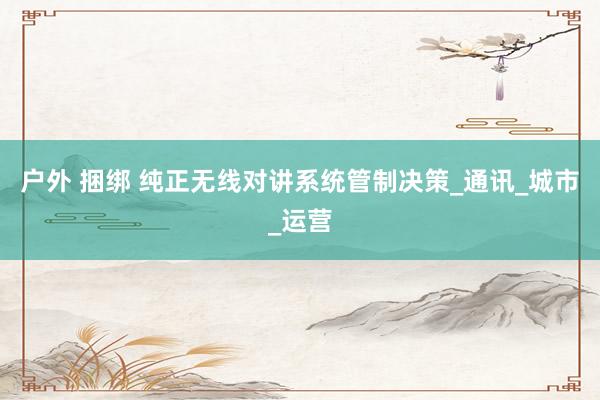 户外 捆绑 纯正无线对讲系统管制决策_通讯_城市_运营
