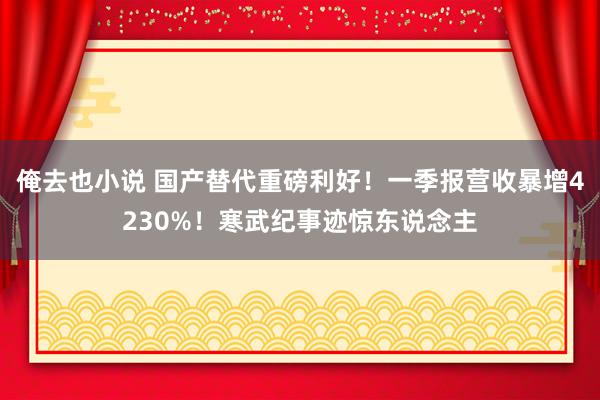 俺去也小说 国产替代重磅利好！一季报营收暴增4230%！寒武纪事迹惊东说念主